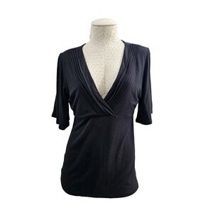 SAINT TROPEZ WEST Surplice Flutter Sleeve Top Blouse Shirt Tee Women's M SS